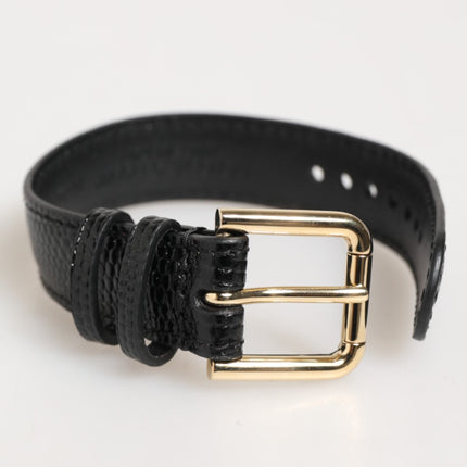 Dolce & Gabbana Black Embossed Leather Gold Buckle Belt Strap Bracelet