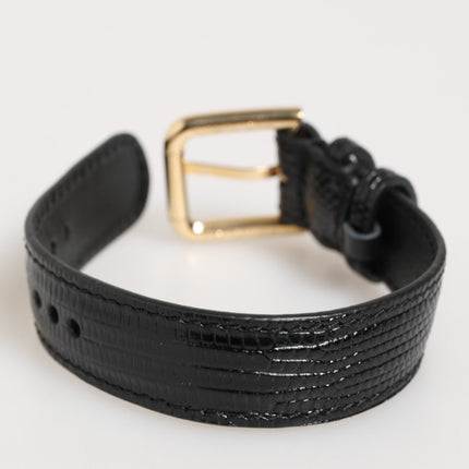 Dolce & Gabbana Black Embossed Leather Gold Buckle Belt Strap Bracelet