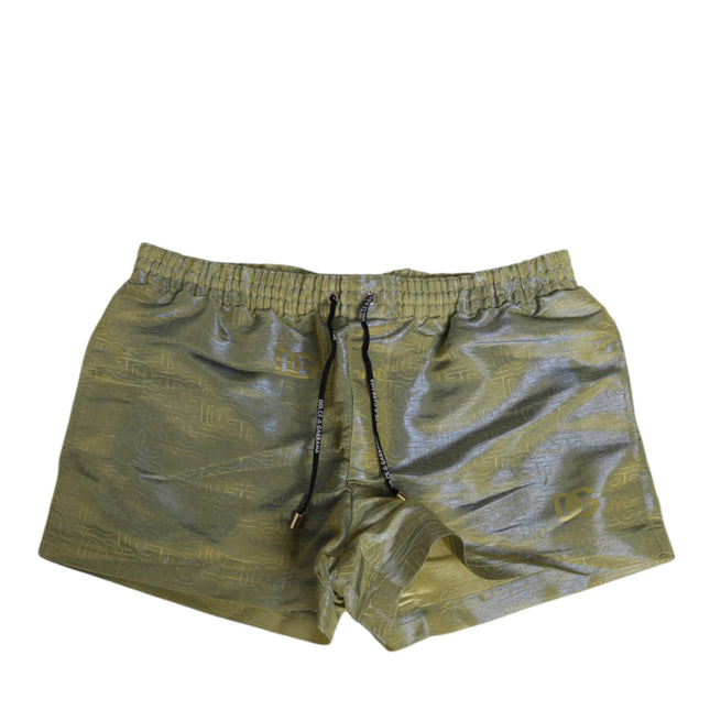 Dolce & Gabbana Green Polyester Metallic Logo Print Men Swimwear