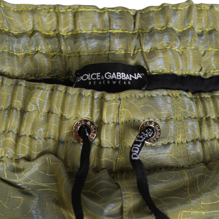 Dolce & Gabbana Green Polyester Metallic Logo Print Men Swimwear