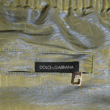 Dolce & Gabbana Green Polyester Metallic Logo Print Men Swimwear