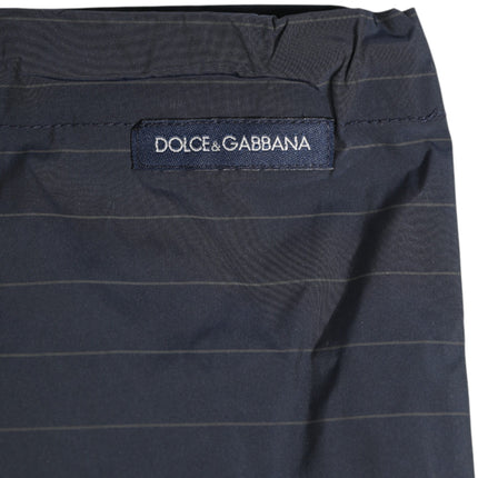 Dolce & Gabbana Navy Blue Polyester Pinstripe Men Shorts Swimwear