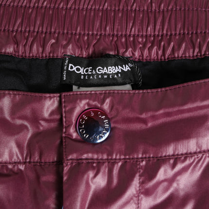 Dolce & Gabbana Burgundy Polyester Logo Embossed Crest Swimwear