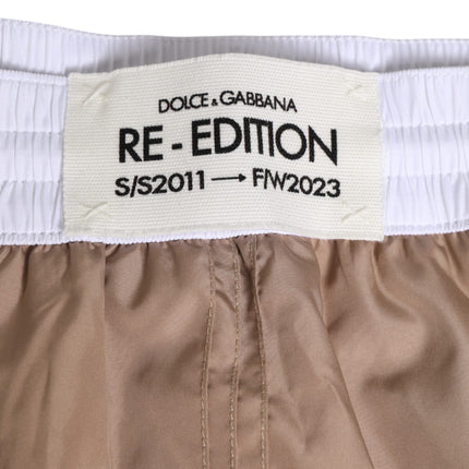 Dolce & Gabbana Brown White Polyester Re-Edition Shorts Swimwear