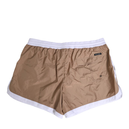 Dolce & Gabbana Brown White Polyester Re-Edition Shorts Swimwear