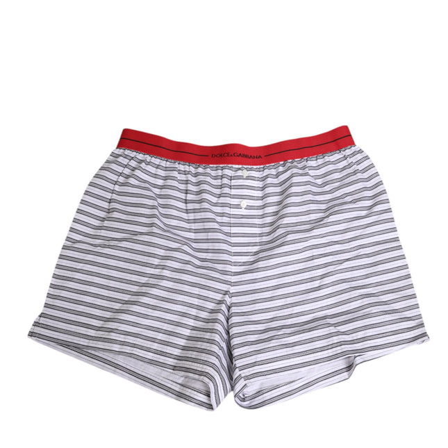 Dolce & Gabbana White Striped Cotton Red Waistband Shorts Swimwear