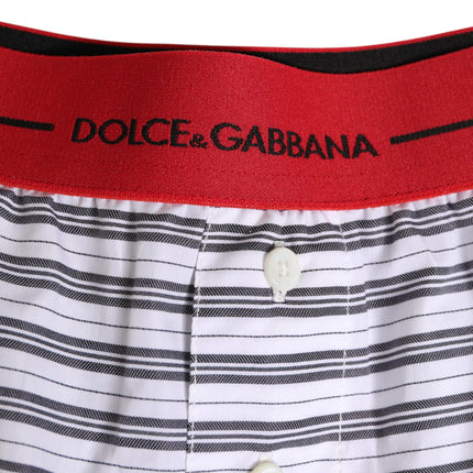 Dolce & Gabbana White Striped Cotton Red Waistband Shorts Swimwear