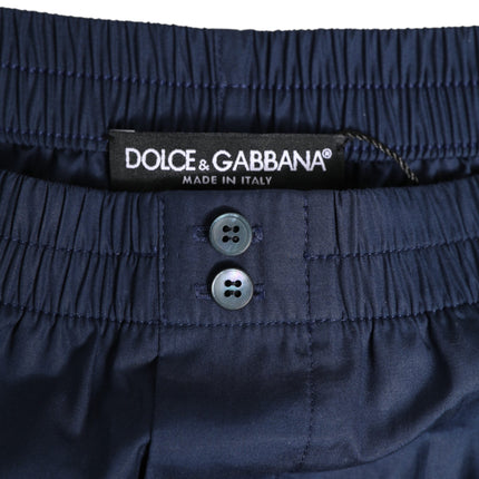 Dolce & Gabbana Navy Blue Cotton Elastic Waistband Button Swimwear
