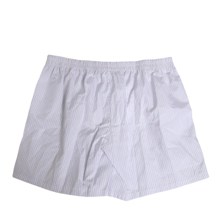 Dolce & Gabbana White Blue Cotton Striped Button Fly Shorts Swimwear