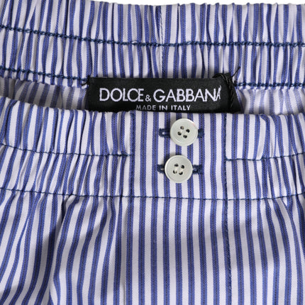 Dolce & Gabbana Blue White Cotton Striped Button Fly Shorts Swimwear