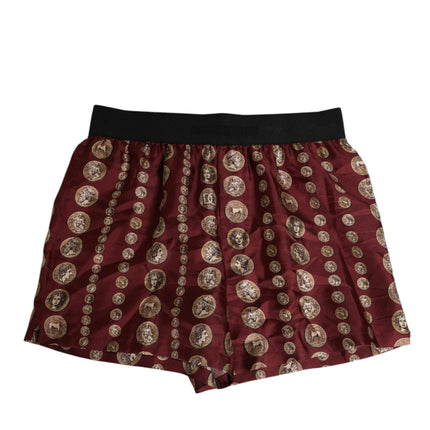Dolce & Gabbana Burgundy Silk Coin Print Men Boxer Short Swimwear
