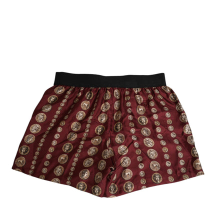 Dolce & Gabbana Burgundy Silk Coin Print Men Boxer Short Swimwear