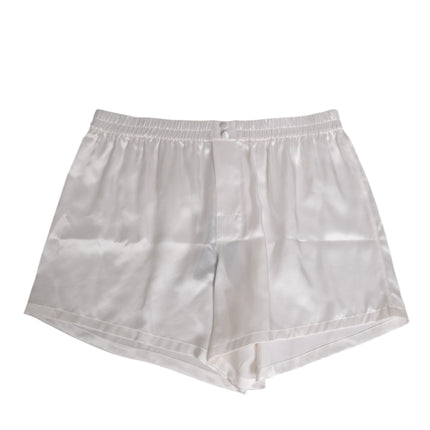 Dolce & Gabbana White Silk Satin Elastic Men Boxer Short Swimwear