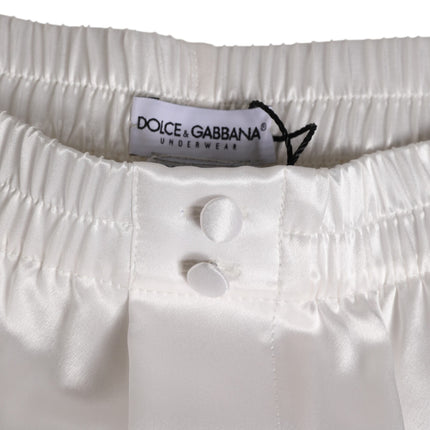 Dolce & Gabbana White Silk Satin Elastic Men Boxer Short Swimwear