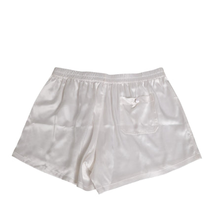 Dolce & Gabbana White Silk Satin Elastic Men Boxer Short Swimwear