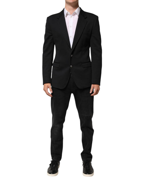 Dolce & Gabbana Dark Blue Cotton Men Jacket Coat Blazer Suit