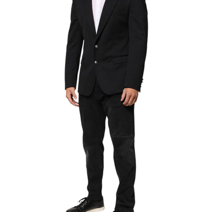 Dolce & Gabbana Dark Blue Cotton Men Jacket Coat Blazer Suit