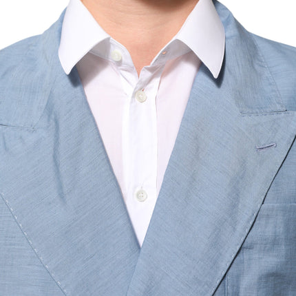 Dolce & Gabbana Light Blue Linen Double Breasted Men Jacket Blazer