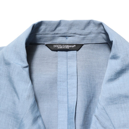 Dolce & Gabbana Light Blue Linen Double Breasted Men Jacket Blazer