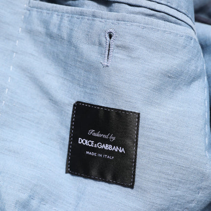 Dolce & Gabbana Light Blue Linen Double Breasted Men Jacket Blazer