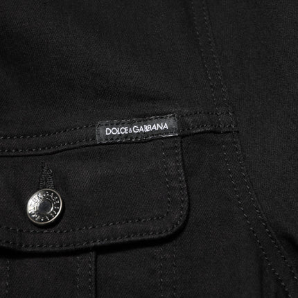 Dolce & Gabbana Black Cotton Denim Stretch Button Up Jacket
