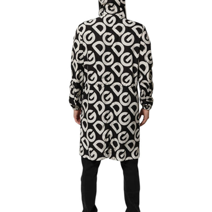 Dolce & Gabbana Black White Logo Print Hooded Coat Men Jacket