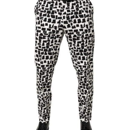 Dolce & Gabbana Black White Abstract Print Cotton Blend Pants