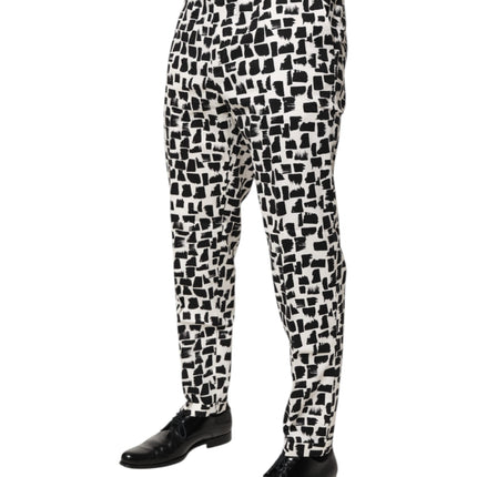 Dolce & Gabbana Black White Abstract Print Cotton Blend Pants