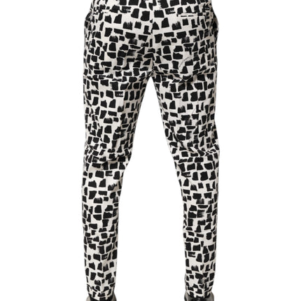 Dolce & Gabbana Black White Abstract Print Cotton Blend Pants