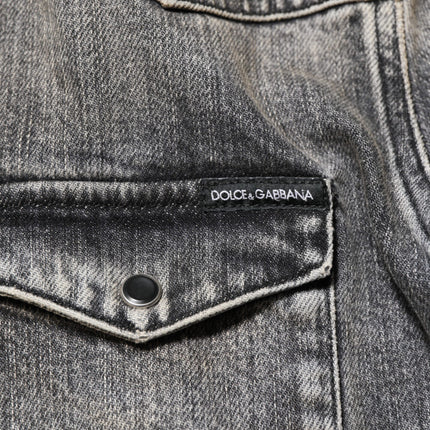 Dolce & Gabbana Black Washed Cotton Snap Long Sleeve Casual Shirt