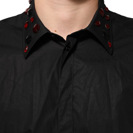 Dolce & Gabbana Black Cotton Embellished Collar Men’s Shirt