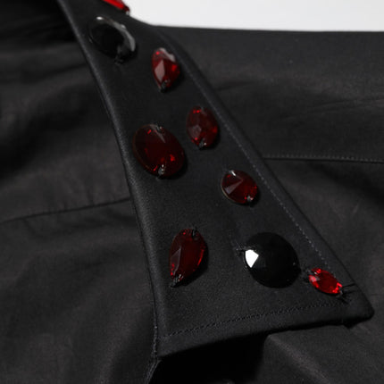 Dolce & Gabbana Black Cotton Embellished Collar Men’s Shirt
