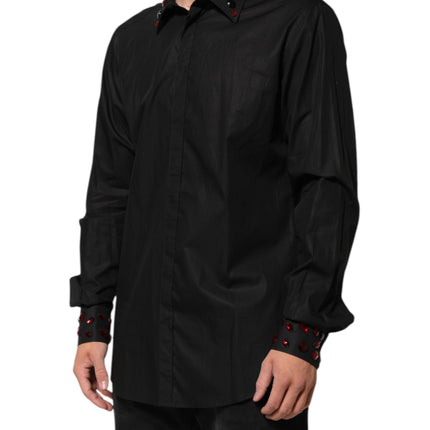 Dolce & Gabbana Black Cotton Embellished Collar Men’s Shirt