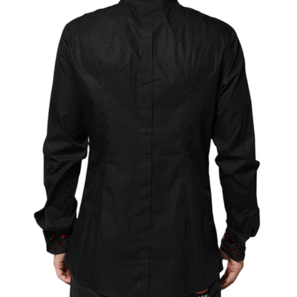 Dolce & Gabbana Black Cotton Embellished Collar Men’s Shirt