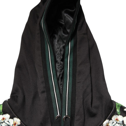 Dolce & Gabbana KING Black Orchid Floral Crown Logo Hoodie Sweater