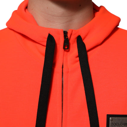 Dolce & Gabbana Red Fluorescent Polyester Logo Patch Hoodie Sweater