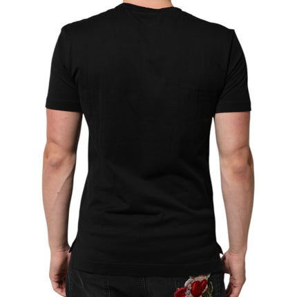 Dolce & Gabbana Black Cotton Velvet Logo Print Men T-shirt