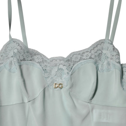 Dolce & Gabbana Light Blue Silk Lace Midi Bodycon Slip Dress