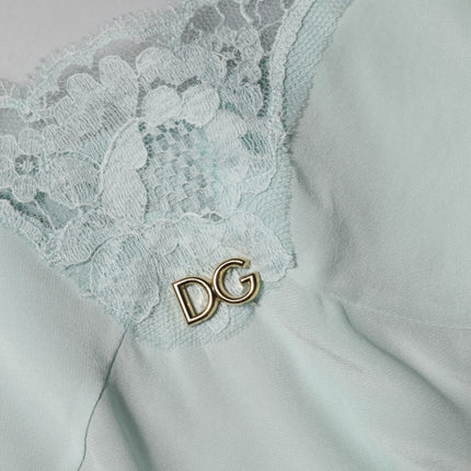 Dolce & Gabbana Light Blue Silk Lace Midi Bodycon Slip Dress