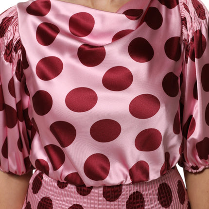 Dolce & Gabbana Pink Red Polka Dot Silk Satin Maxi Gown Dress
