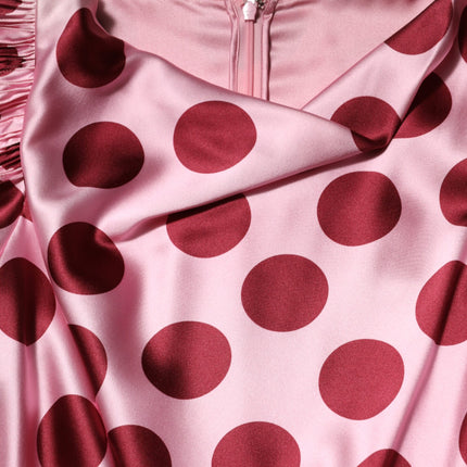 Dolce & Gabbana Pink Red Polka Dot Silk Satin Maxi Gown Dress