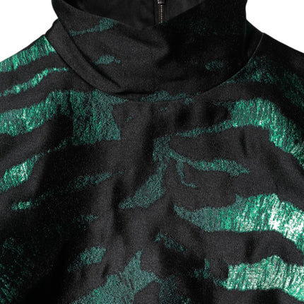 Dolce & Gabbana Black Green Metallic Jacquard Mini Long Dress