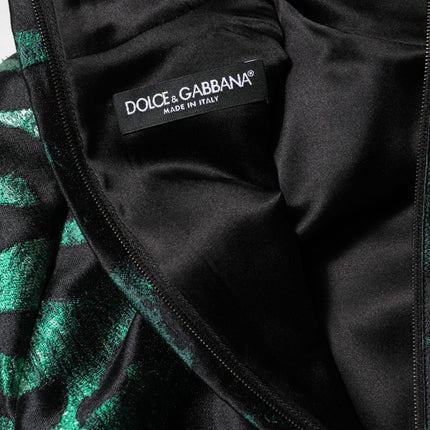 Dolce & Gabbana Black Green Metallic Jacquard Mini Long Dress