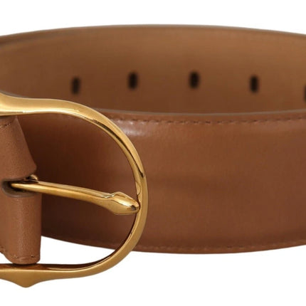Dolce & Gabbana Brown Leather Gold Metal Oval Buckle Belt