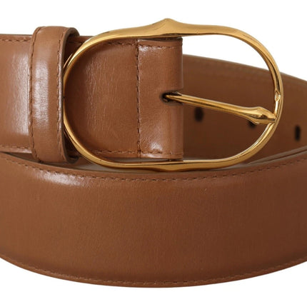 Dolce & Gabbana Brown Leather Gold Metal Oval Buckle Belt