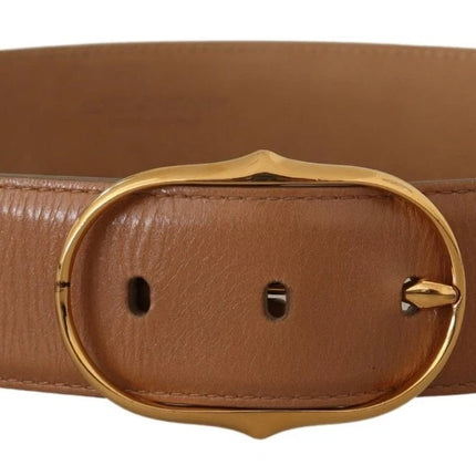 Dolce & Gabbana Brown Leather Gold Metal Oval Buckle Belt