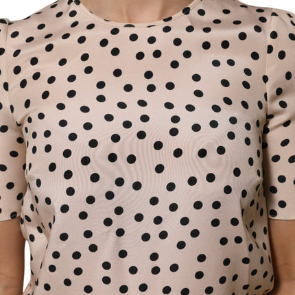 Dolce & Gabbana Beige Black Polka Dot Silk Short Sleeve Blouse Top