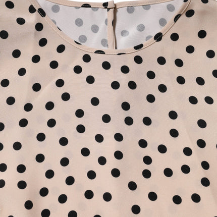 Dolce & Gabbana Beige Black Polka Dot Silk Short Sleeve Blouse Top