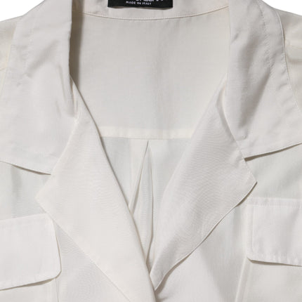 Dolce & Gabbana White Silk Collared 3/4 Sleeves Blouse Top
