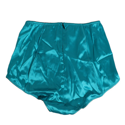 Dolce & Gabbana Aqua Green Satin High-Waist Briefs Underwear